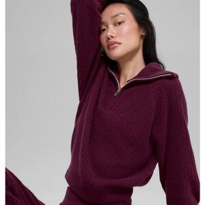 ALO Cashmere Plush Waffle 1/4 Zip Pullover-S